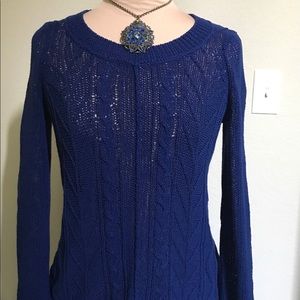 Anthropologie Sparrow Blue Crochet Hi-Low long-sleeved sweater Small